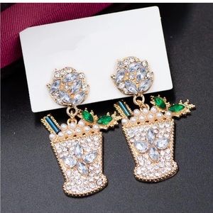 Beautiful Rose & Mojito Drink Glass White Earrings